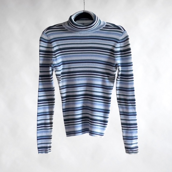 GAP Tops - Blue "Gap" Striped Cotton Turtleneck Size L